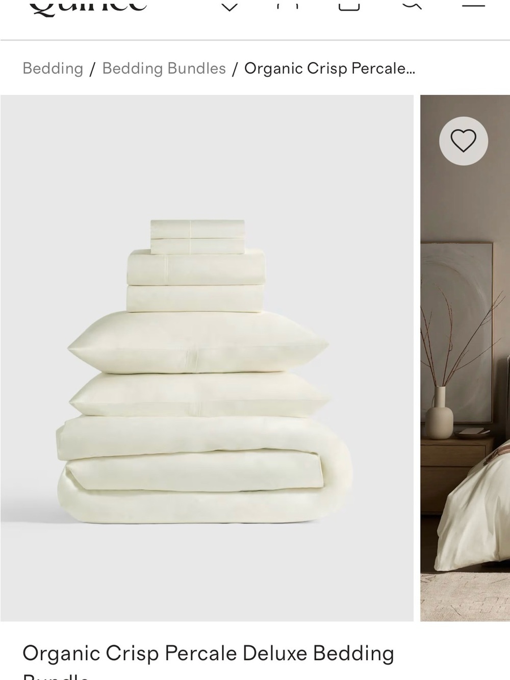 Quince Organic Crisp Percale Deluxe Bedding Bundle - Ivory (full set)